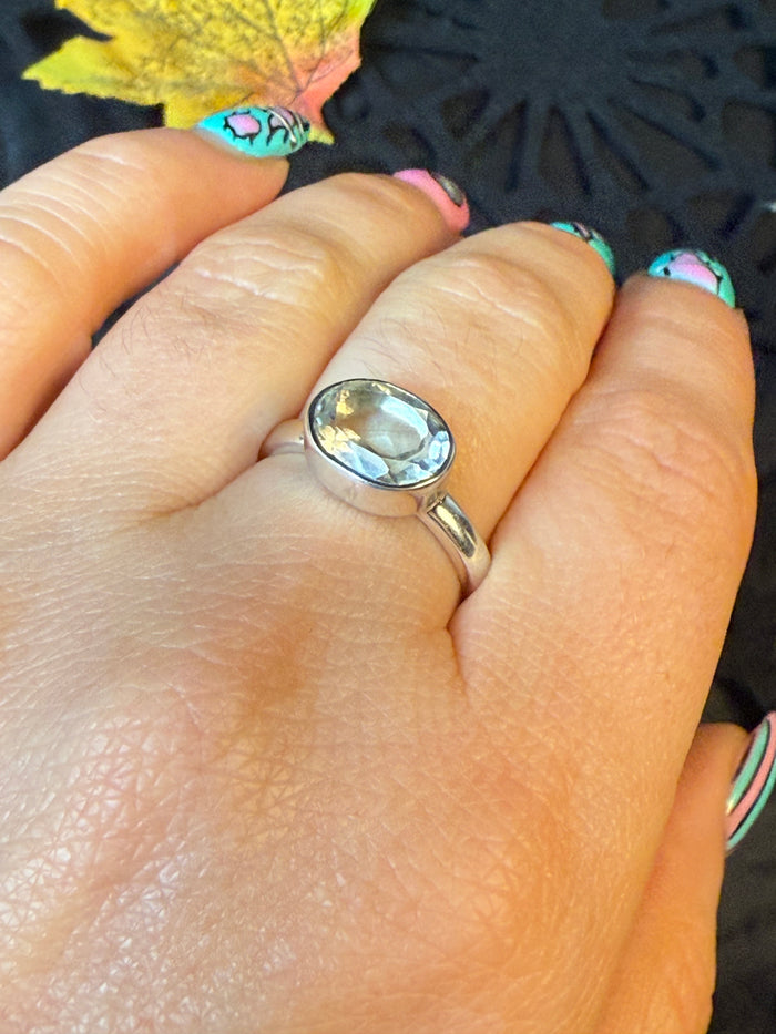 Prasolite 925 Ring - Size Q Green Amethyst