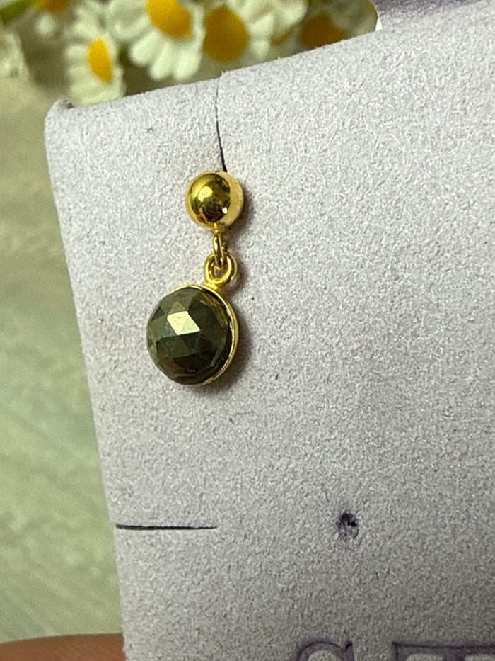 Pyrite Dangly Studs Earrings Handmade - 18K Gold