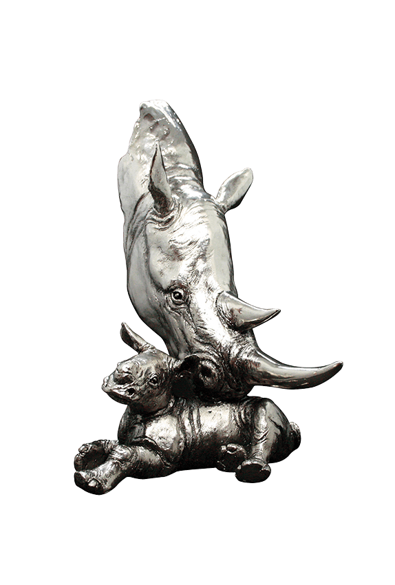 Richard Cooper Rhino and Calf Nickel Resin Sculpture Catherine Best Dev