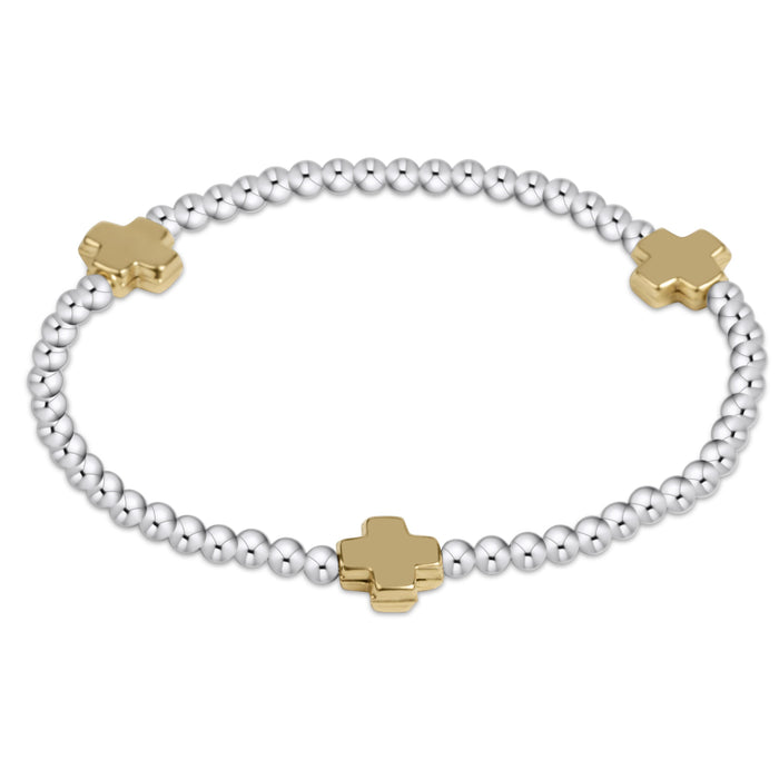 Signature Cross 3mm Mixed Metal Bracelet - Gold