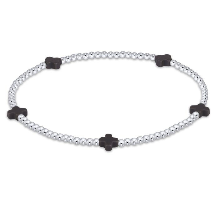 Signature Cross Small 2mm Sterling Bracelet - Charcoal