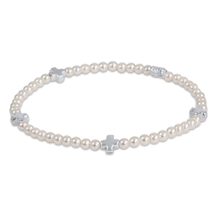 Signature Cross Small 3mm Pearl Bracelet - Sterling