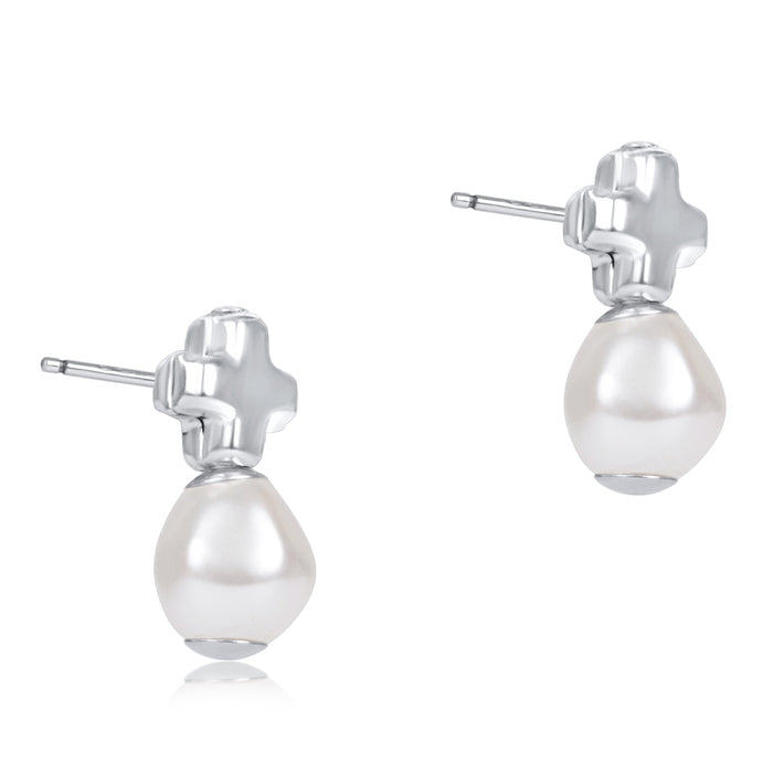 Signature Cross Sterling Studs - Classic Pearl