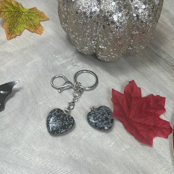 Snowflake Obsidian Heart / Keyring