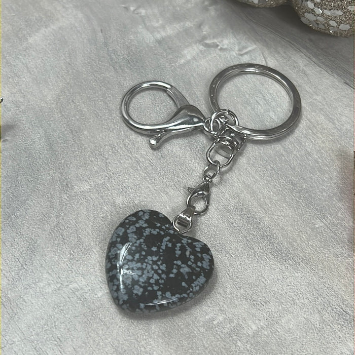 Snowflake Obsidian Heart / Keyring