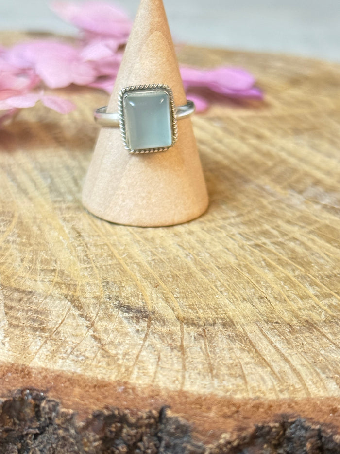 Square Aqua Chalcedony 925 Silver Ring - Size L 1/2