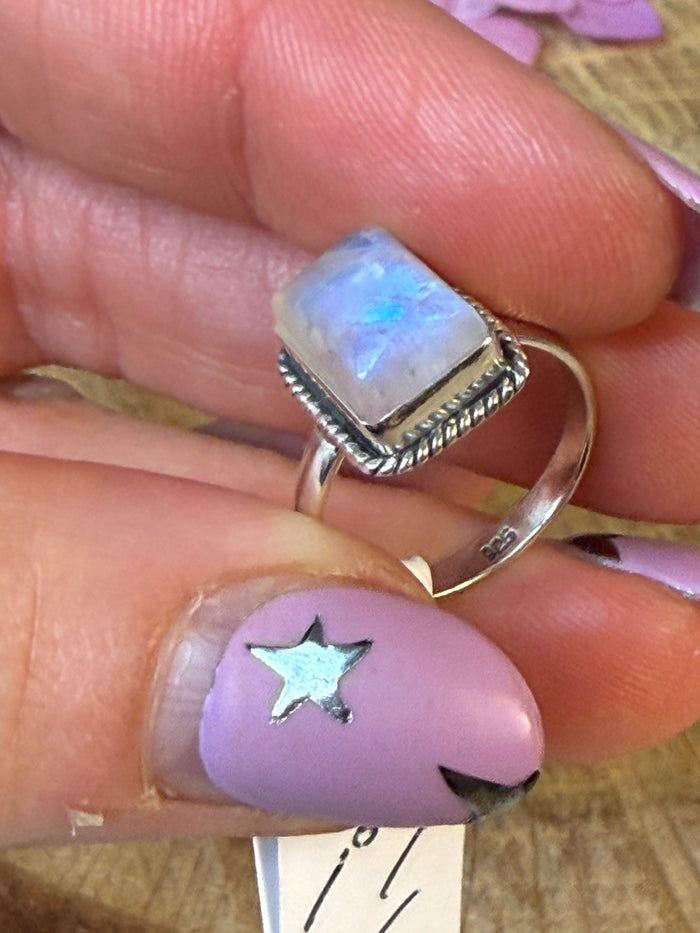 Square Moonstone 925 Silver Ring - Size I 1/2