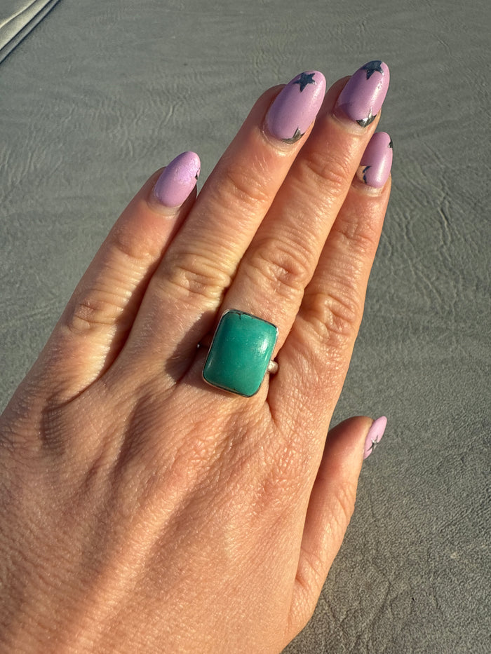 Tibetan Turquoise 925 Silver Ring - Size N 1/2 - O
