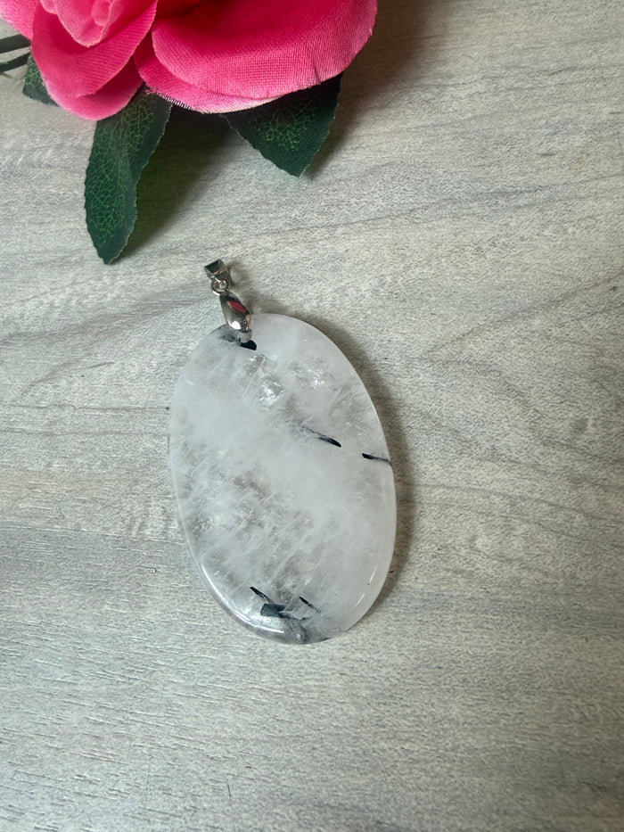 Tourmaline in Quartz Pendant - Stainless Steel